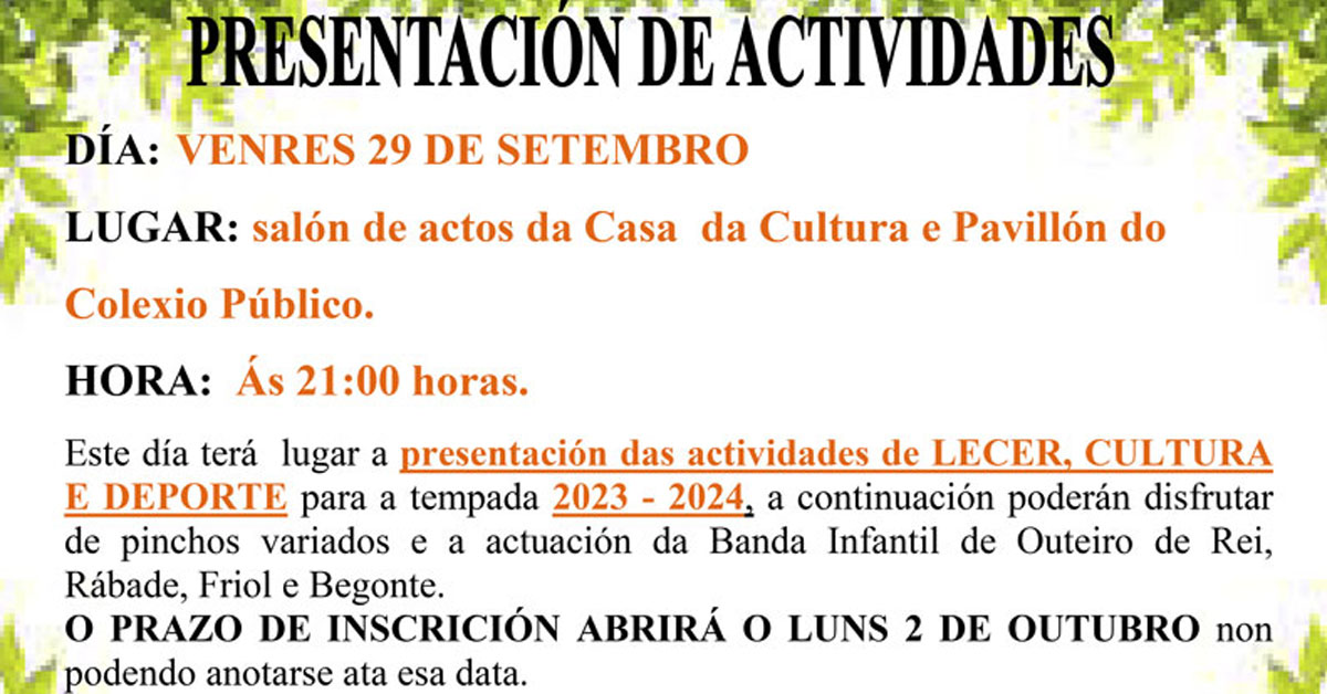 presentacion actividades outeiro de rei